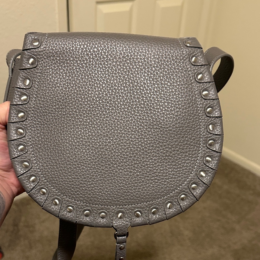 Sorial Gray Leather Crossbody Bag with Studs
